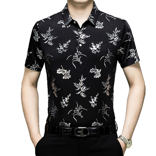 烫金印花冰丝polo衫短袖男士t恤2026新款夏季翻领休闲中年男薄款