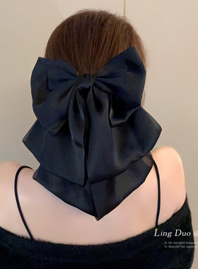 正面看得到~黑色大蝴蝶结发饰法式优雅发夹女后脑勺高马尾抓夹ins