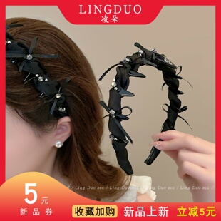 巴黎王妃蝴蝶结发箍女高颅顶波浪带齿发卡新款洗脸防滑发捆头箍