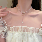 镶钻蝴蝶结吊坠项链女轻奢小众设计感2026年新款 潮高级感气质颈链