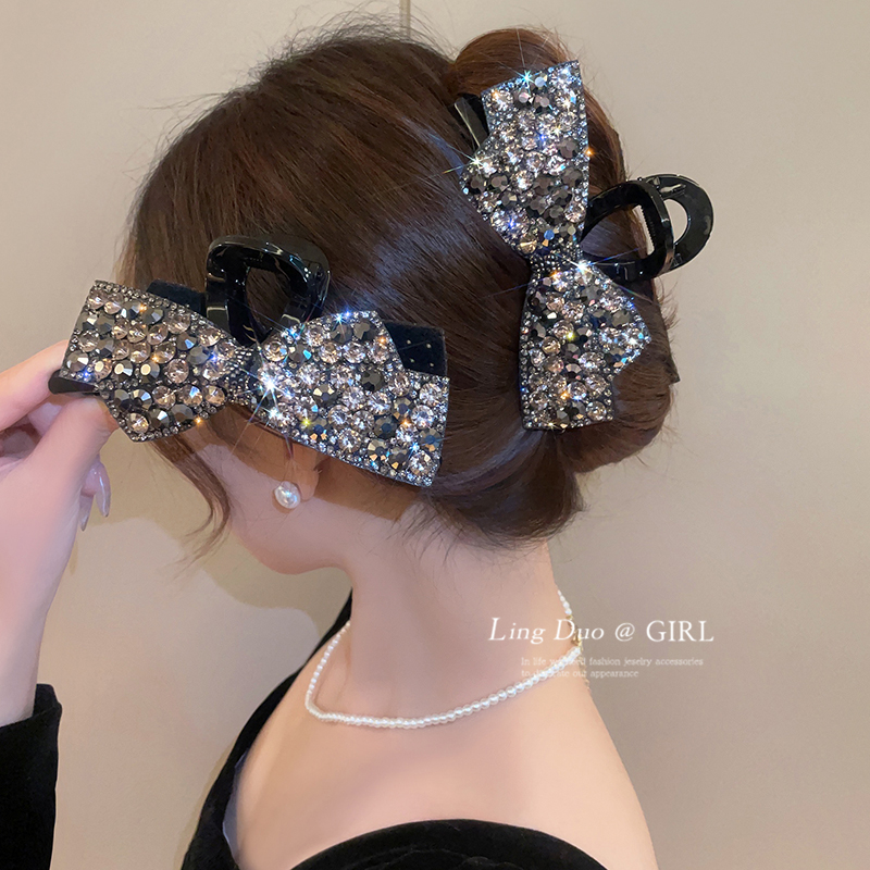 日韩树脂材质满钻蝴蝶结发夹抓夹