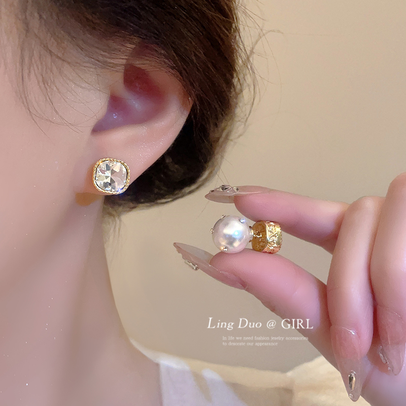 日韩合金材质锆石珍珠耳环女