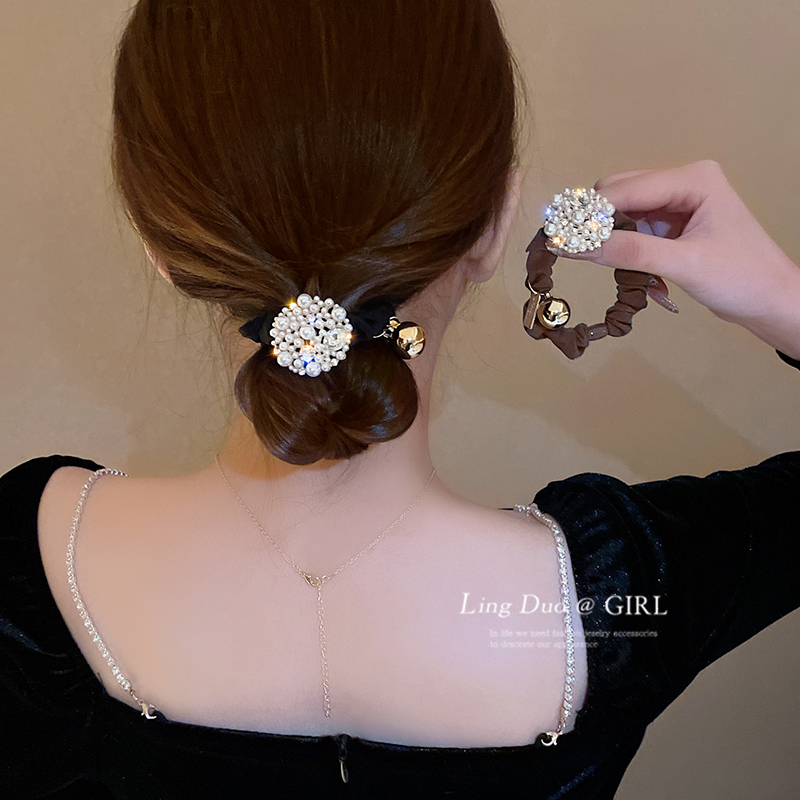 仿珍珠镶钻圆形气质发圈