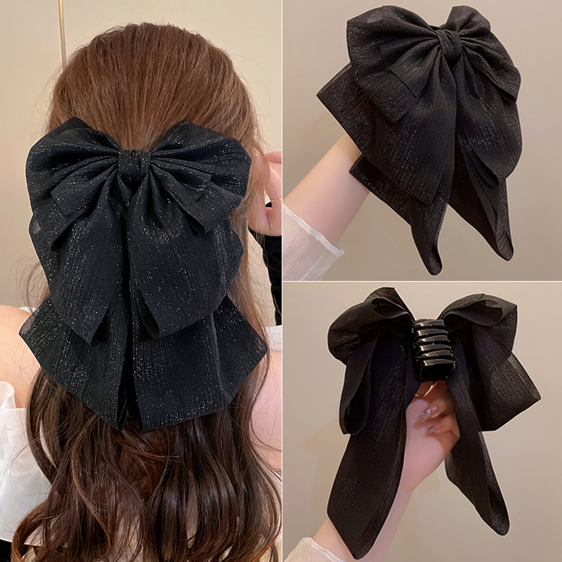 抓夹网纱日韩温柔气质蝴蝶结发夹