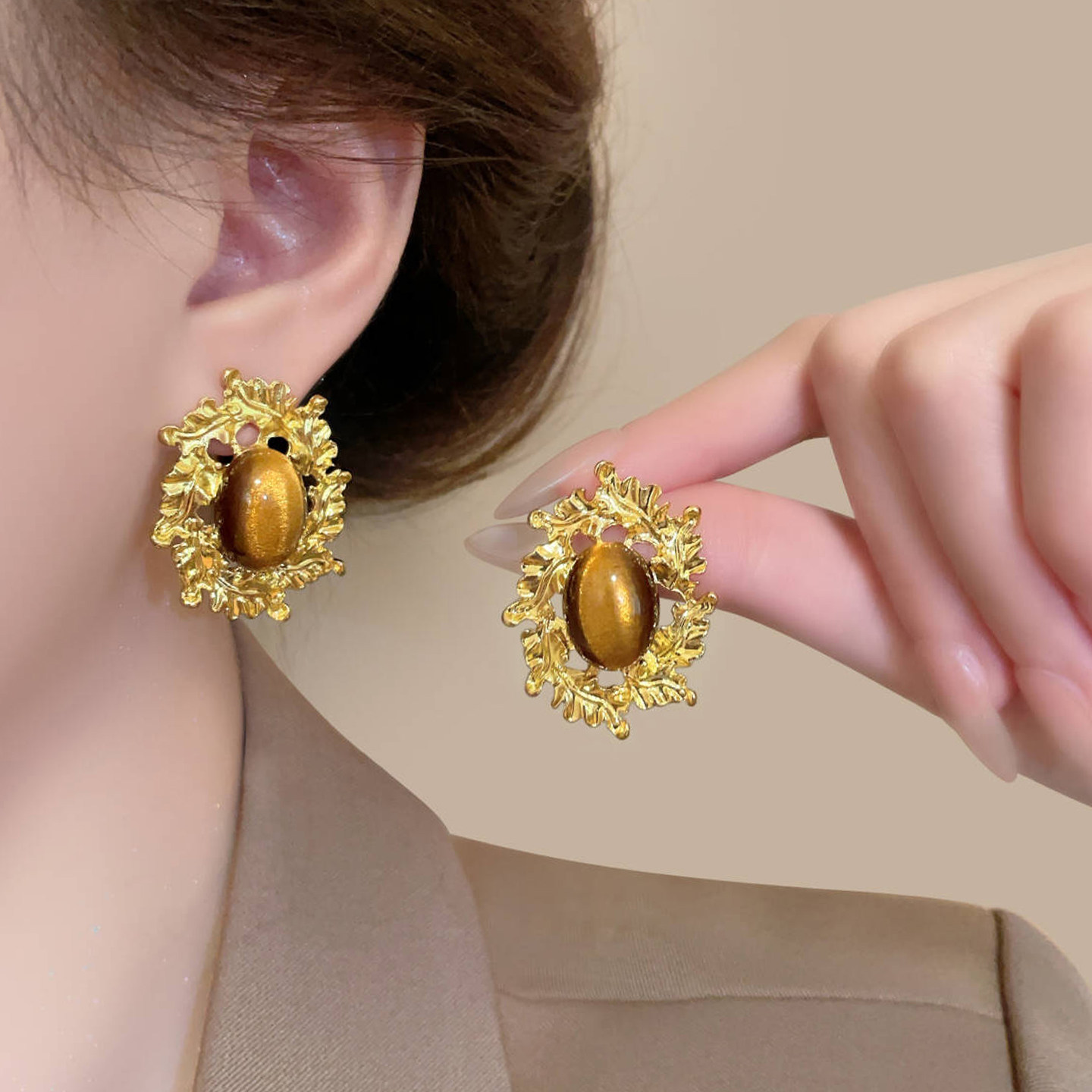 中古风美拉德椭圆金属夸张耳环女高级感气质欧美复古宫廷耳钉耳饰,饰品/流行首饰/时尚饰品新,耳环,淘宝优惠券,粉丝福利购,淘宝优惠卷