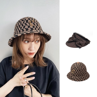 日本CA4LA帽子日系格纹渔夫帽盆帽网纱空顶帽草帽遮阳帽休闲百搭