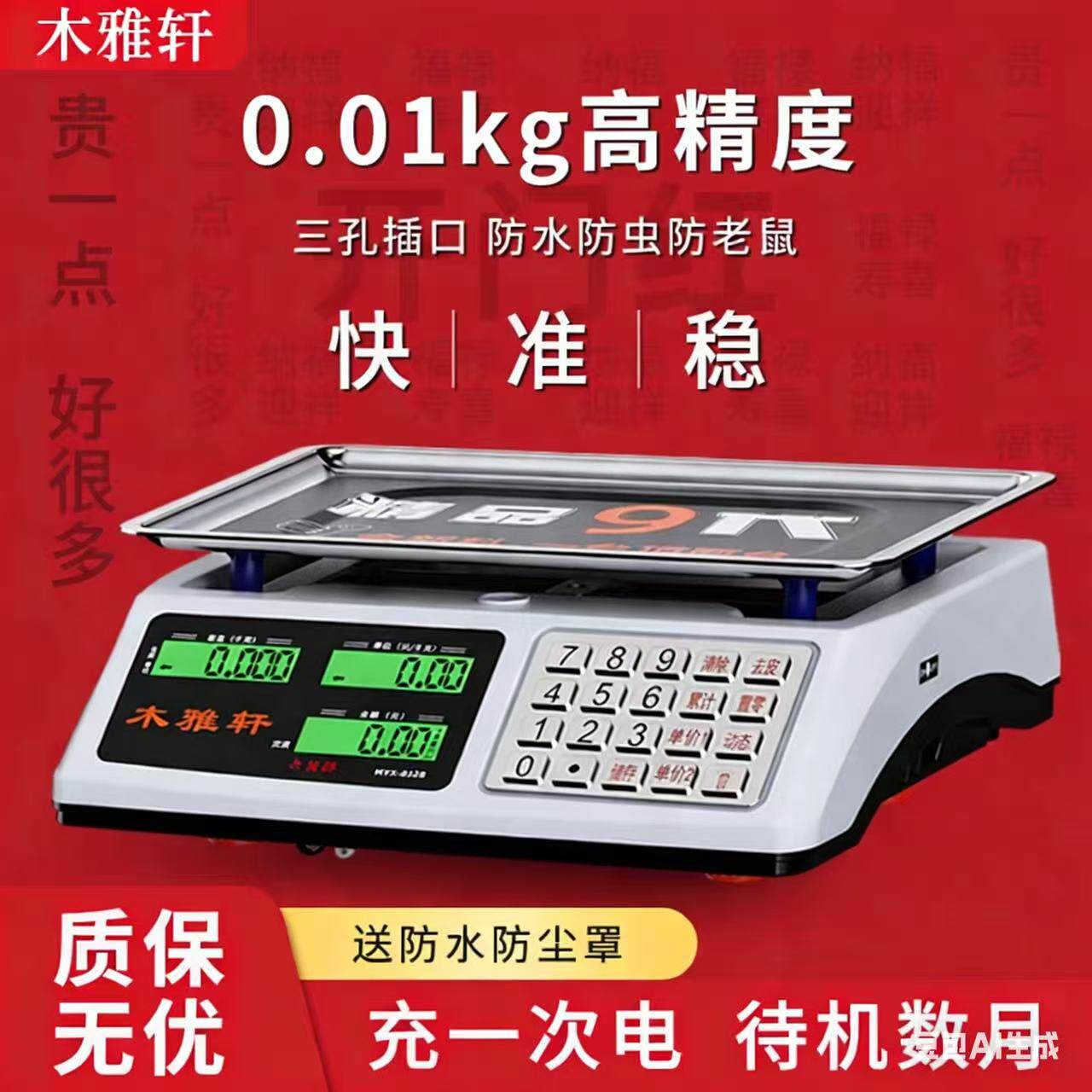 木雅轩电子秤商用精准0.01KG摆摊卖菜超市专用计价称重台秤充电款