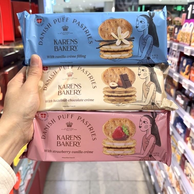 ole精品超市代购KARENS BAKERY草莓味 香草味夹心泡芙饼干107g