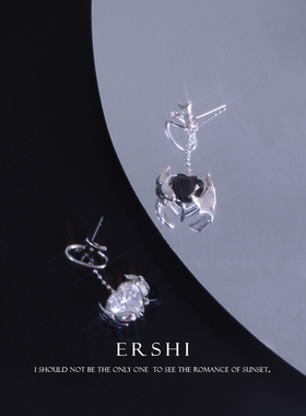 尔时原创星座黑白爱心闺蜜耳环