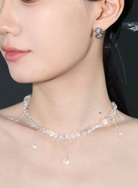 ERSHI尔时｜喀斯特 地貌系列原创设计自然地理纯银白水晶流苏项链