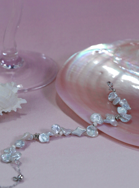 ERSHI尔时｜迭柔 天然巴洛克珍珠花瓣星星925银设计感可调节手链