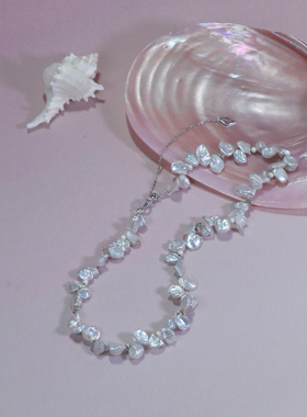 ERSHI尔时｜迭柔 天然巴洛克珍珠花瓣星星设计感可调节项链锁骨链