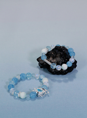 ERSHI尔时｜争渡 原创设计海蓝宝蓝月光石925银串珠手链手串礼物