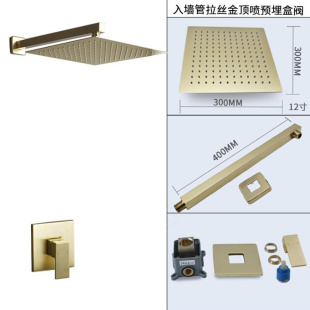 冷热暗装 浴室简易淋浴器单功能方形哑光金色方形洗浴喷头莲蓬套装