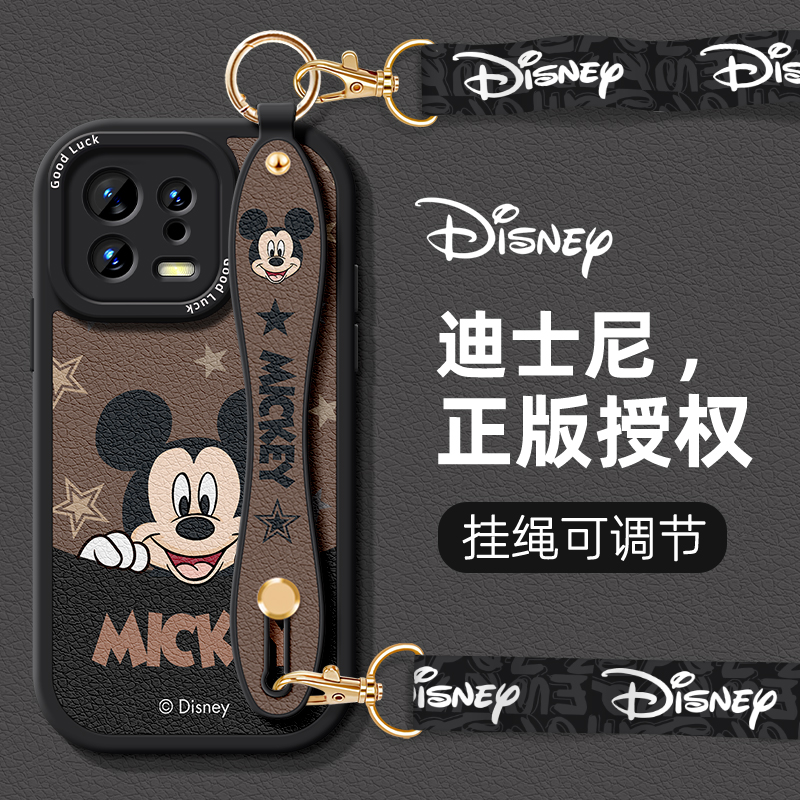 迪士尼适用小米civi3挂绳手机壳13新款12x网红mi保护套硅胶11背带斜挎10s米奇米妮pro磨砂全包腕带防摔软外壳