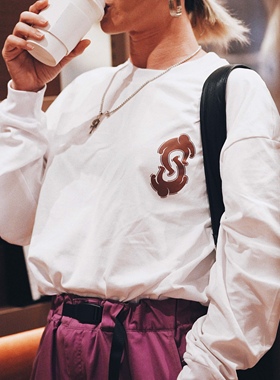 【re:new】白色小人SYNC长袖印花刺绣T恤