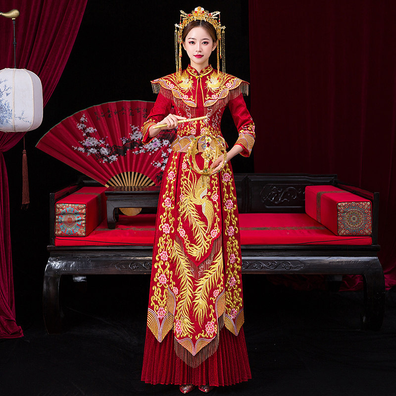 秀禾服2020新款新娘结婚禾秀服凤冠霞帔中式礼服女夏季秀和服薄款