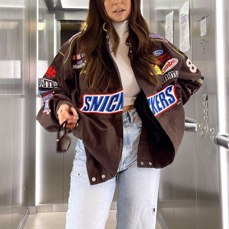 Oversize printe jacket hip-hop baseball coat women女棒球外套