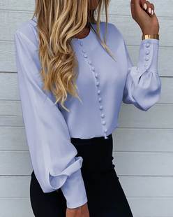 Women Solid White Blouse Shirt Spring 2021 灯笼袖衬衫女