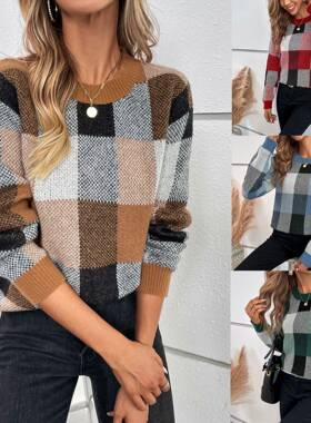 Clothes Jumper Knitwear Winter Sweater for women Tops Plaid