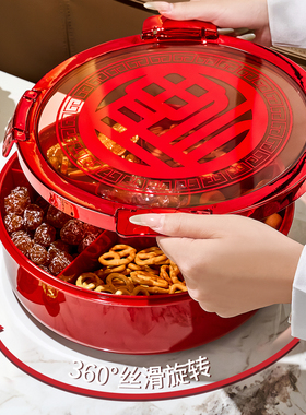 乔迁之喜果盘客厅茶几家用2026新款旋转红色干果盘坚果零食糖果盘
