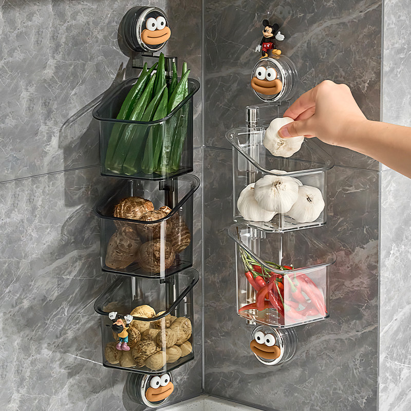 吸盘旋转葱姜蒜收纳盒厨房放蒜头姜壁挂置物架生姜大蒜收纳筐神器,收纳整理,食物收纳盒,淘宝优惠券,粉丝福利购,淘宝优惠卷