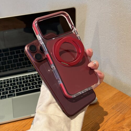 恩王 新款勃艮第红高级感360度旋转支架苹果18promax手机壳适用于iPhone17pro手机专用十七max简约十八防摔套