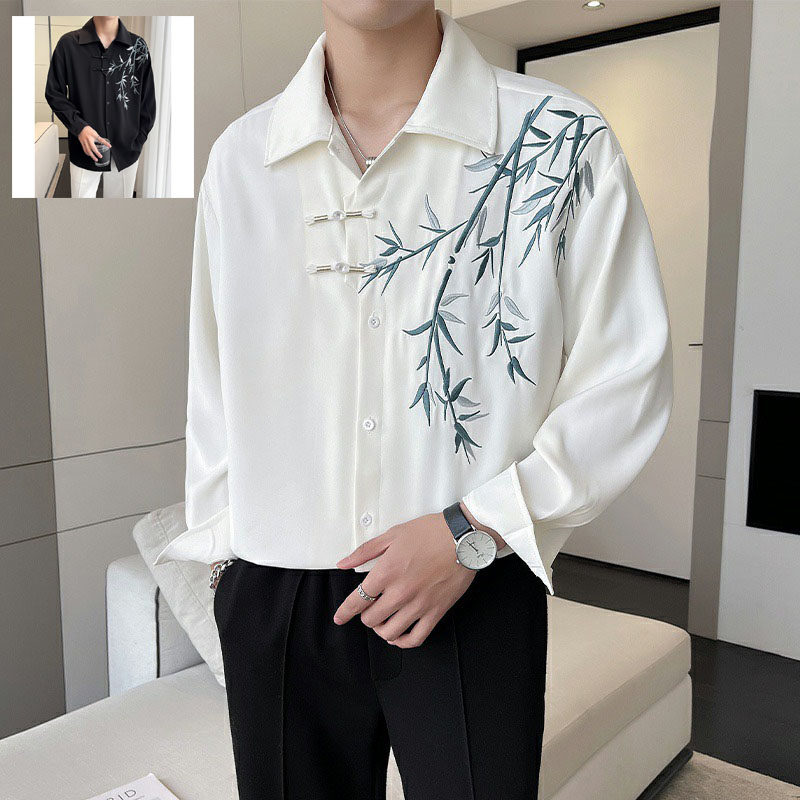 新中式中国风盘扣刺绣长袖衬衫男装设计感休闲唐装道袍衬衣外套春,男装,衬衫,淘宝优惠券,粉丝福利购,淘宝优惠卷