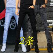 子男韩版 百搭紧身小脚休闲裤 春秋季 雪花灰弹力裤 纯黑色牛仔长裤 男