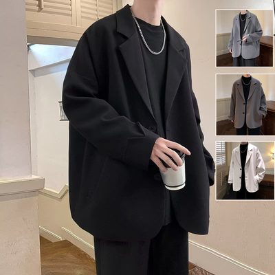 英伦帅气男装dk休闲西装外套男春秋款黑色高级感oversize西服上衣