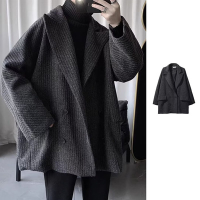 时尚帅气毛衣男女秋冬高级感西装领慵懒风宽松青少年休闲开衫外套