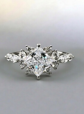 漫天繁星公主方戒指2克拉