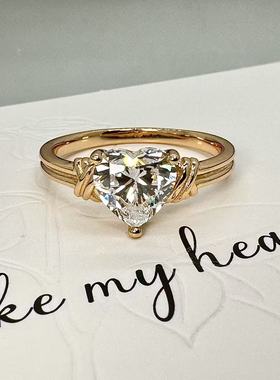 交叉爱心2克拉心形人工钻女戒银镶时尚大气玫瑰金镶嵌轻奢镶钻