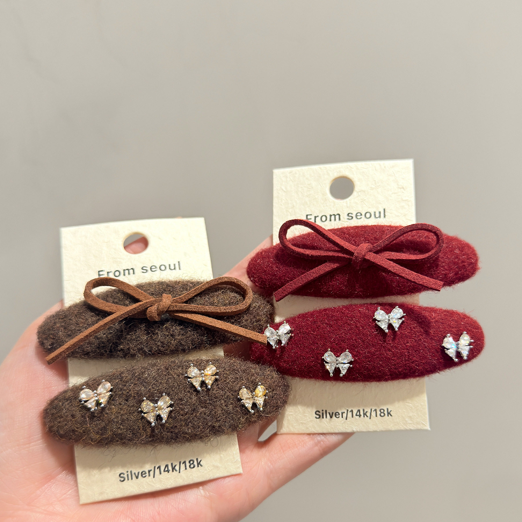 韩国气质精致闪钻蝴蝶结椭圆发夹时尚轻奢百搭侧边刘海碎发BB夹子