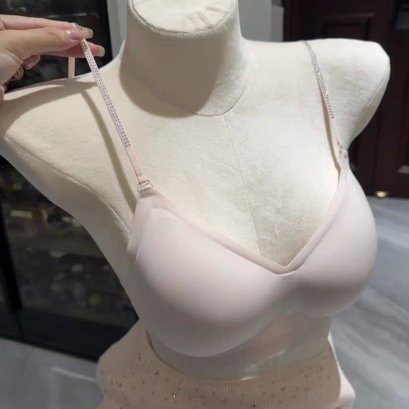钻石细肩带!无痕内衣女小胸聚拢显大外扩漫画胸粉底液平胸文胸罩