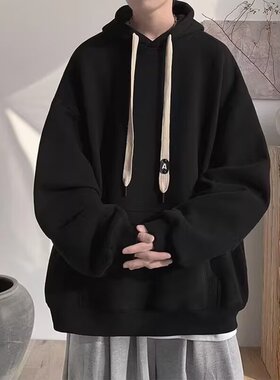 秋冬美式重磅加绒宽松纯色情侣连帽卫衣2025新款oersize潮牌外套