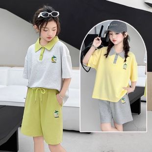 短裤 女童学院风套装 POLO衫 夏季 休闲两件套潮 洋气中大童小女孩短袖
