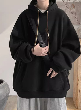 连帽卫衣男春秋款oersize美式宽松纯色卫衣2025新款潮牌情侣外套