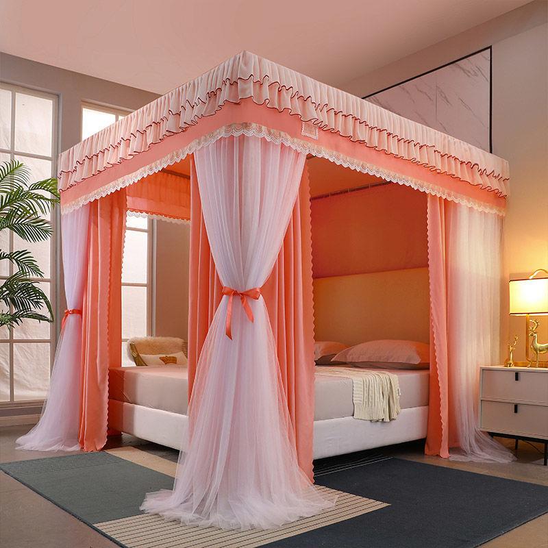2022新款高档双层双杆蚊帐三开门遮光床幔床帘一体式宫廷家用防尘