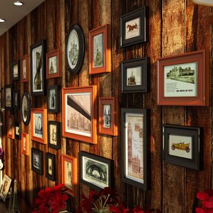 欧式实木相框挂墙组合免打孔复古客厅美式墙面装饰画家庭照片墙上