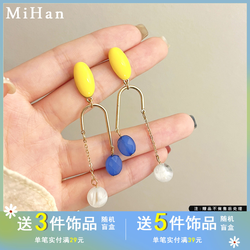 个性夏季撞色流苏U形耳环气质
