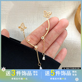 S925银针仙气唯美蝴蝶耳钉淑女气质镶钻耳骨夹个性 一体式 耳环756