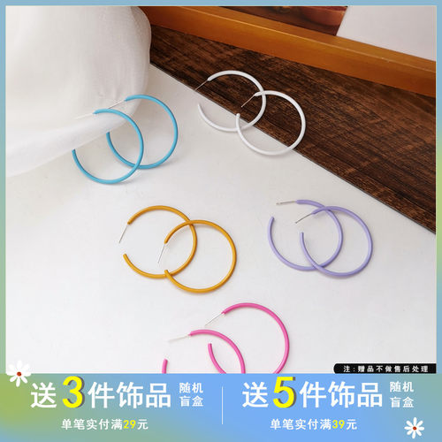 s925银针c字糖果色夏季新款耳圈