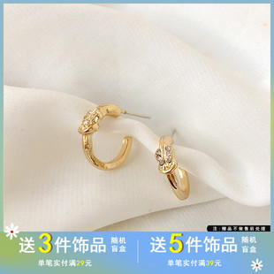 觅韩S925银针时尚个性C字耳圈气质唯美镶钻耳环ins风小巧耳饰2831