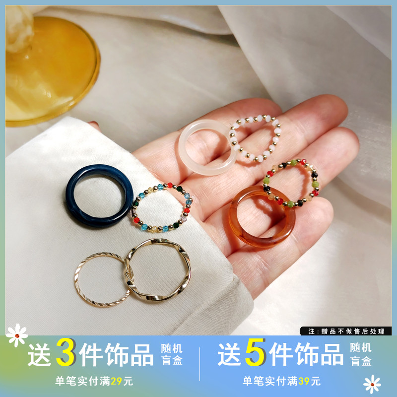 复古港风简约四件套个性撞色串珠