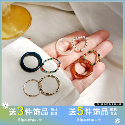 复古港风简约四件套个性撞色串珠