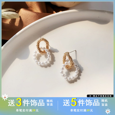 银针几何形唯美风新潮珍珠耳环