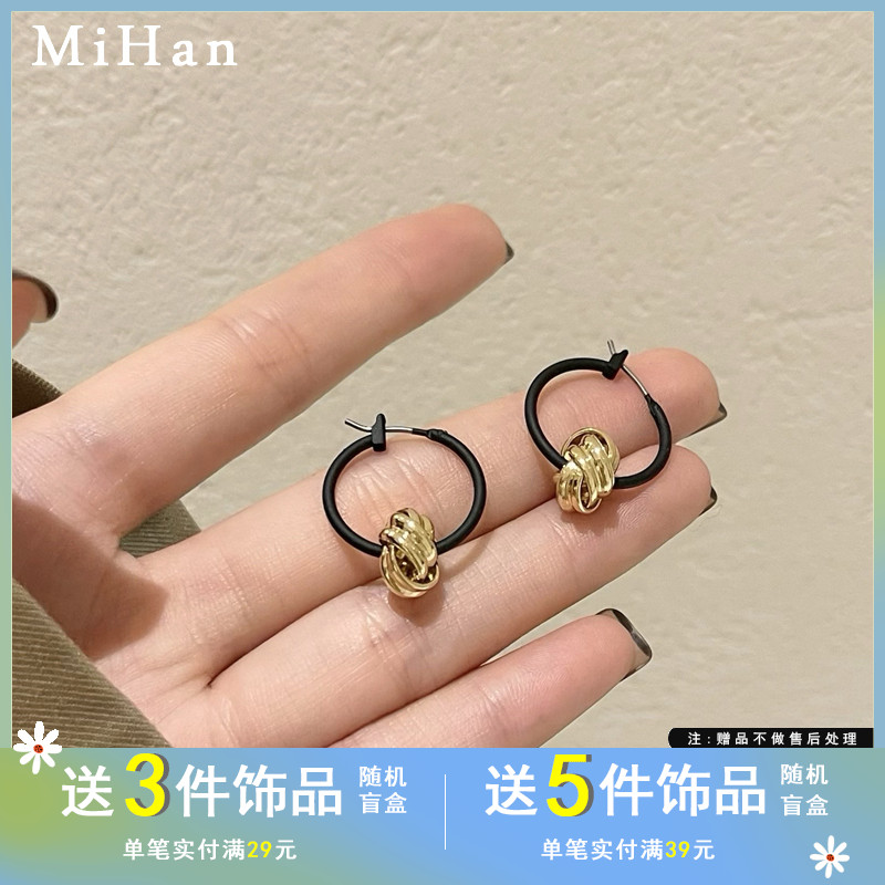 酷帅黑色几何耳圈简约复古