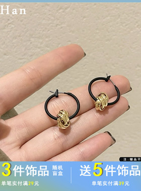 酷帅黑色几何耳圈简约复古金属扣耳环女个性时尚小众设计耳饰1835
