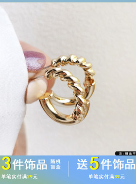 S925银针气质复古金属质感耳钉简约C字小巧耳环个性时尚耳饰1577